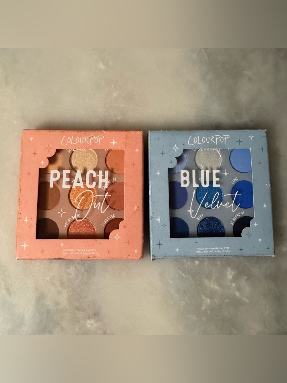 ColourPop Pressed Powder Eyeshadow Makeup Palette - Peach Out & Blue Velvet Lot
